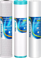 ICEPURE 3-Stage 4.5" x 20" Whole House Water Filter Cartridge Kit, 5 Micron Sediment, GAC, and Activated Carbon Block Filter Raplacement for DB20P, EP20-BB, PACK of 1