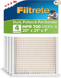 Filtrete 20x21x1 AC Furnace Air Filter, MPR 700, MERV 8, Tough on Pollen, Easy on Airflow, 3-Month Pleated 1-Inch Electrostatic Air Cleaning Filter, 4-Pack (Actual Size 19.69 x 20.69 x 0.81 in)