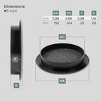 Vent Systems 5'' Inch - Black - Pack of 5 - Soffit Vent Cover - Round Air Vent Louver - Grill Cover - Built-in Insect Screen - HVAC Vents for Bathroom, Home Office, Kitchen