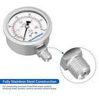 MEASUREMAN Fully Stainless Steel Hydraulic Glycerin Filled Pressure Gauge, 2-1/2" Dial Size,0-30psi/kpa,1/4" NPT Lower Mount