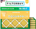 Filterbuy 16x16x1 Air Filter MERV 11 Superior Pet & Allergy Defense (6-Pack), Electrostatic Pleated HVAC AC Furnace Filters Replacement, Made in USA (Actual Size: 15.75 x 15.75 x 0.75)