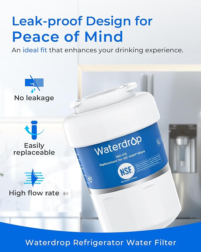 Waterdrop WD-F13 Replacement for GE® MWF® Water Filter, SmartWater® MWFP, GWF, HDX FMG-1, RWF1060, GSE25GSHECSS, 4 Filters(Package May Vary)