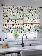 Sheer Curtains 45 Inch Length, Sage Green Beige Farmhouse Semi Sheer Curtains Light Filtering Window Treatment, Black Dog Paw Vintage Wooden Privacy Voile Drapes for Living Room Bedroom 52x45 Inch