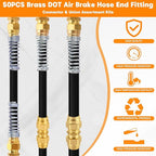 50PCS Brass DOT Air Brake Hose End Fitting Kit, Dazakoot J1402 Air Brake Fitting Assortment Kit for Replacement, Air Brake Hose Assembly Kit (Connector, Nut Tube, Spring and Sleeve Tube)