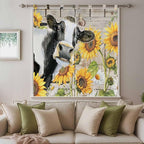 Yellow Sunflowers Bathroom Curtains 63 Inch Length, Window Curtains Tab Top, Farmhouse Cow Barn Doors Floral Butterfly Light Filtering Window Treatments Drapes 52"x63" 2 Panel