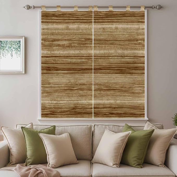 Vintage Western Bathroom Curtains 63 Inch Length, Window Curtains Tab Top, Rustic Farmhouse Wooden Grain Barn Door Light Filtering Window Treatments Drapes 52"x63" 2 Panel