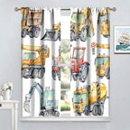 Kids Excavator Curtains, Retro Truck Tractor Machinery Construction Vehicle Crane Digger Mixer Rod Pocket Decorative Windows Curtain for Teens Girls Boys Room 84x84in (30% Blackout)