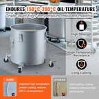 VEVOR Fryer Grease Bucket, 16 Gal Oil Disposal Caddy with Caster Base, Carbon Steel Rust-Proof Coating, Oil Transport Container with Lid, Lock Clips, Filter Bag for Hot Cooking Oil Filtering