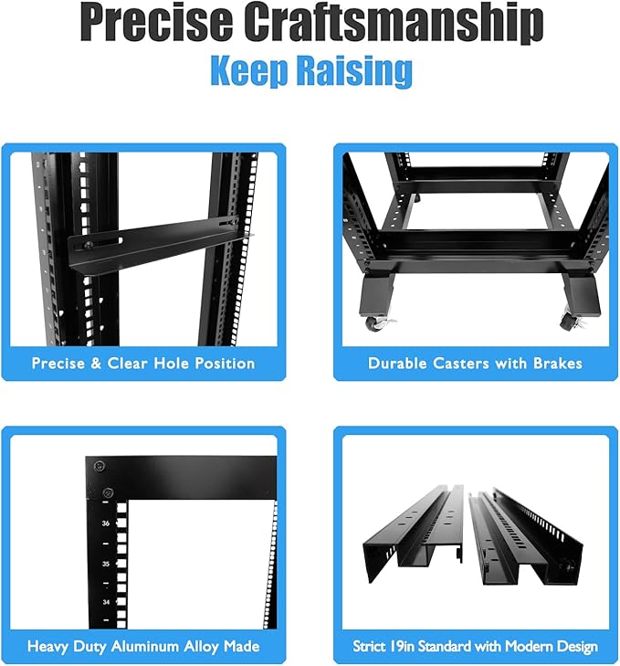 Raising Electronics Server Rack Open Frame Rack 4 Post 19 inch Adjustable Server/Audio Rack Cold Rolled Steel(27U,31 Depth)