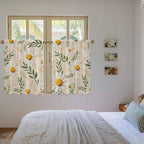 Spring Daisy Tier Curtains, Country Watercolor Flower Leaf Plant Light Filtering Kitchen Curtains, 2Pcs Rod Pocket Half Window Treatments Panels for Sink Cafe Cabinet Basement 27.5x45 Inches