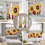 Red Yellow Sunflowers Kitchen Curtains 36 Inch Length, Small Window Curtains Tab Top, Retro Rustic Barn Doors Butterfly Brown Light Filtering Short Window Treatments Tier Drapes 27.5"x36" 2 Panel