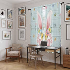 Easter Window Curtains 72 Inch Long 2 Panel Set, Rod Pocket Long Curtains & Drapes, Spring Rabbits Ears Feet Flowers Wooden Grain Light Filtering Window Treatment for Bedroom Living Room 52"W x 72"L