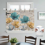 Watercolor Flowers Kitchen Curtains 45 Inch Length, Short Cafe Window Curtains Tab Top, Vintage Tulips Floral Barn Doors Wood Grain Light Filtering Window Treatments Tier Drapes 27.5"x45" 2 Panel