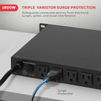 Pyle 1800W 8-Outlet Rack Mount Power Conditioner - 15 Amp Surge Protector with Noise Suppression - Rear Outlet for Multi Appliances - Triple Mode Protection - AC Power - for Home & Computer - PCO800