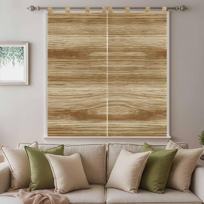Light Brown Wood Grain Bedroom Curtains 72 Inch Length, Window Curtains Tab Top, Western Farmhouse Barn Door Light Filtering Window Treatments Drapes 52"x72" 2 Panel