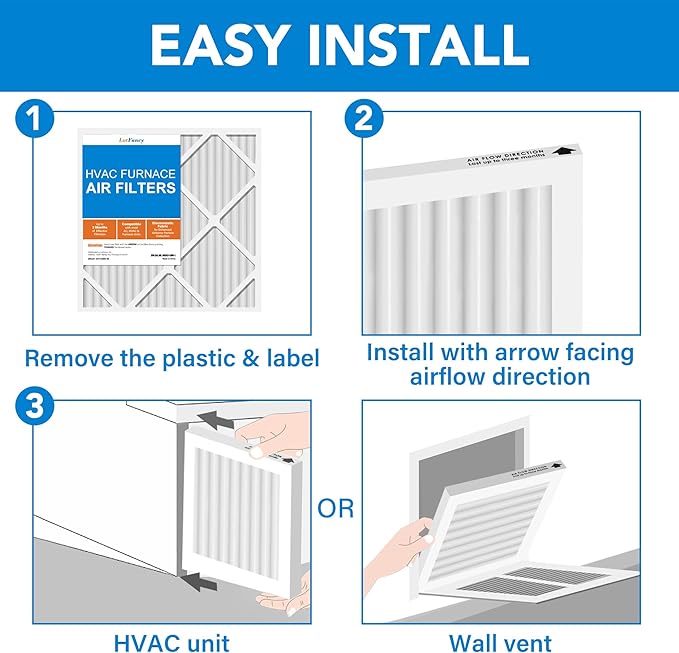 LotFancy 16x25x1 Air Filter MERV 13 4-Pack, Electrostatic Pleated HVAC Furnace Air Filter, Captures Pet Dander Smog Smoke, Actual Size: 15.75"x24.75"x0.75"