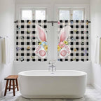 Easter Kitchen Tier Curtains 45 Inch Long 2 Panel Set,Rod Pocket Short Window Treatment,Spring Rabbits Ears Feet Wildflowers Black Plaid Light Filtering Curtains & Drapes for Bathroom 27.5"W x 45"L