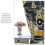 Kids Construction Excavator Window Curtains, Yellow Excavator Transporter Truck Cartoon Vehicles Rod Pocket Decorative Window Curtain for Children Teens Room 63x72in (30% Blackout)