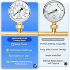 MEANLIN MEASURE 0~100Psi Dry Pressure Gauge Stainless Steel 1/8" NPT 2" FACE DIAL Waterproof for Well Pump Water Tire Water Pressure Tester Lower Mount with 1/4" NPT and 3/8" NPT Hex Bushing