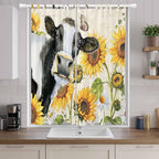 Yellow Sunflowers Living Room Curtains 84 Inch Length, Window Curtains Tab Top, Country Cow Flower Butterfly Farmhouse Cream Light Filtering Window Treatments Drapes 52"x84" 2 Panel