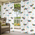 Turquoise Airplane Waterproof Outdoor Curtains for Patio, Windproof Weatherproof Curtains with Weighted Hem, Modern Art Cartoon Aircraft Clouds Light Filtering Privacy Drapes for Porch 54"x 84"