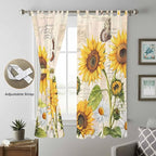 Yellow Sunflowers Living Room Curtains 84 Inch Length, Window Curtains Tab Top, Country Farm Butterfly Flower Light Beige Light Filtering Window Treatments Drapes 52"x84" 2 Panel