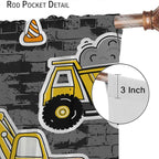 Kids Construction Excavator Window Curtains, Yellow Excavator Transporter Truck Cartoon Vehicles Rod Pocket Decorative Window Curtain for Children Teens Room 63x63in (30% Blackout)