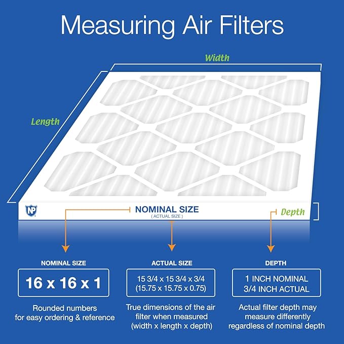 Nordic Pure 16x16x1 (15 3/4 x 15 3/4 x 3/4) Pleated MERV 12 Air Filters 6 Pack