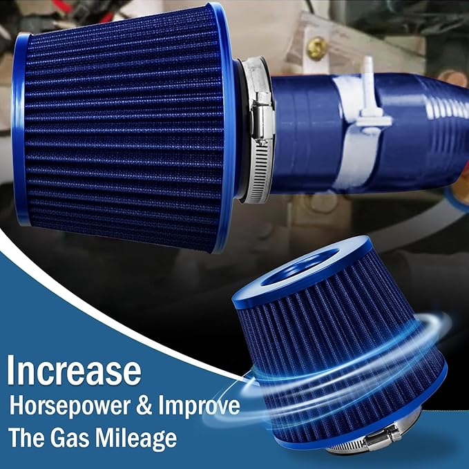 Universal Clamp-On Air Intake Filter, High Performance, Washable Filter, Replacement Air Filter, Flange Diameter 3.5inch/89mm (Blue)