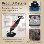 Rechargeable Floor Cleaner and Wet Dry Floor Machine, 17" Commercial Floor Scrubber, Dual-Brush Heads, Cordless Electric Floor Mop Cleaning Capacity 13000 Sqft/H, for Villa Hospital Office Red