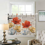 Retro Floral Bedroom Curtains 63 Inch Length, Window Curtains Tab Top, Red Yellow Tulips Barm Doors Farmhouse Wooden Light Filtering Window Treatments Drapes 42"x63" 2 Panel