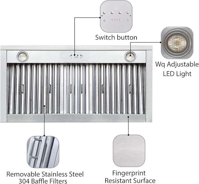 CT Copper Tailor Sloped Copper Vent Hood Wall Mount,30'' W,42''H, 610 CFM Exhaust Fan,Stainless Steel Vent,LED Light,Dishwasher-Safe Baffle Filters,VH8TR1