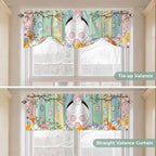 Easter Tie Up Valance Curtains for Windows, Kitchen Curtains Window Shades, Spring Colorful Bunny Eggs Flower Wood Grain Light Filtering Roman Curtain Valances for Bedroom/Bathroom/Cafe 42"x18"