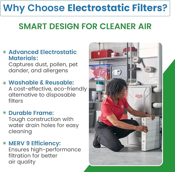 Filter Everything Electrostatic Washable Furnace Filter – 16-3/8 x 21-1/2 x 1 – Reusable HVAC Air Filter with Durable Aluminum Frame