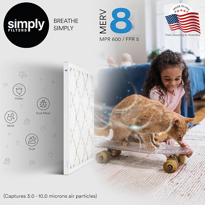 Simply 20x20x4 Air Filter, MERV 8, 4 Pack, Furnace Air Filter for HVAC (Actual Size:19.5"x19.5"x3.63") DUST, Pet, & Allergy Control