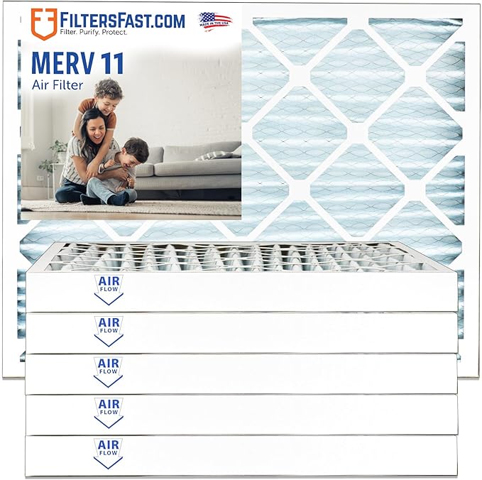 Filters Fast 20x20x2 Pleated Air Filter Merv 11, 2 inch AC Furnace Air Filters, Made in the USA, Actual Size 19.5x19.5x1.75, 6 Pack