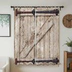 Farmhouse Wood Grain Living Room Curtains 96 Inch Length, Window Curtains Tab Top, Vintage Country Barn Gate Brown Light Filtering Window Treatments Drapes 52"x96" 2 Panel
