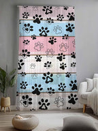 Sheer Curtains 108 Inches Long, Pink Blue Paw Print Semi Sheer Curtains Light Filtering Window Treatment, Vintage Farmhouse Wooden Grain Privacy Voile Drapes for Living Room Bedroom 52x108 Inch