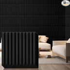 Nuanchu 32 Pcs 3D Slat Wall Panels, 12"x12" PVC Fluted Wall Paneling for Interior Decor, Paintable Waterproof Textured Tiles for Living Room TV Background Gaming Room, 32 Sq. ft Coverage (Black)