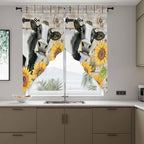 Yellow Sunflowers Swag Valances for Windows, Farmhouse Cow Barn Doors Floral Butterfly Rod Pocket Kitchen Curtains Valance, Kitchen Window Curtains Swag for Cafe Living Room, 2 Panels, 36x63 inch