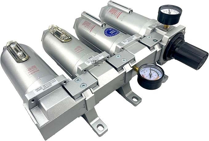 4 STAGE SUPER DUTY INDUSTRIAL GRADE ULTRA CLEAN FILTER REGULATOR COALESCING DESICCANT DRYER SYSTEM FOR COMPRESSED AIR LINES METAL BOWLS GREAT FOR PAINT SPRAY AND PLASMA CUTTER (3/4"NPT MANUAL DRAIN)