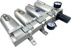 4 STAGE SUPER DUTY INDUSTRIAL GRADE ULTRA CLEAN FILTER REGULATOR COALESCING DESICCANT DRYER SYSTEM FOR COMPRESSED AIR LINES METAL BOWLS GREAT FOR PAINT SPRAY AND PLASMA CUTTER (3/4"NPT MANUAL DRAIN)