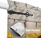 Red Yellow Sunflowers Swag Valances for Windows, Retro Rustic Barn Doors Butterfly Brown Rod Pocket Kitchen Curtains Valance, Kitchen Window Curtains Swag for Cafe Living Room, 2 Panels, 36x63 inch
