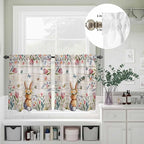 Kitchen Curtains Tiers and Valance Set of 3, Easter Light Filtering Window Curtain Set, Spring Bunny Butterfly Botanical Wooden Grain Rod Pocket Curtain Drapes for Cafe, Living Room, 24 Inches Tiers