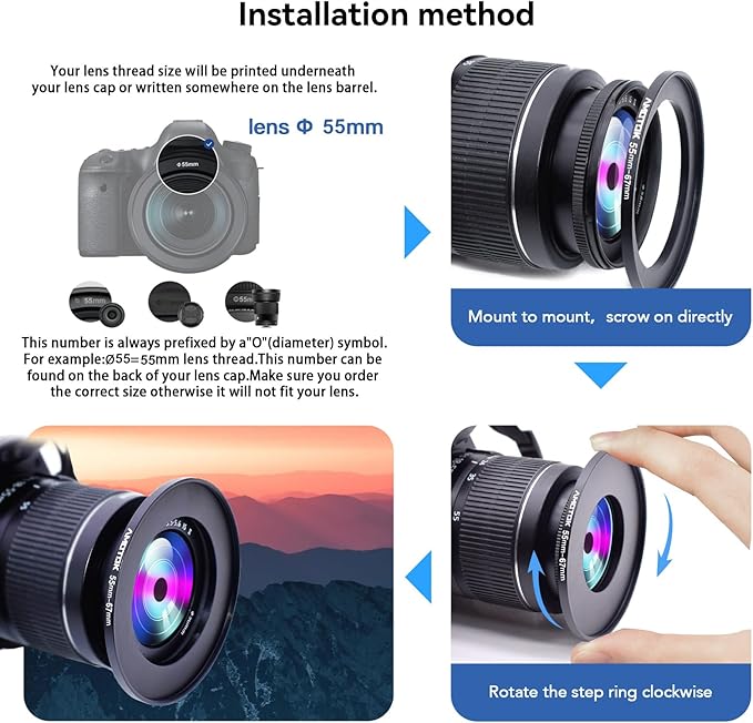 55mm Lens to 67mm Camera Lens Adapter,55mm to 67mm Filter Step-up Ring Adapter Ring,Compatible All 67mm Filter Accessory