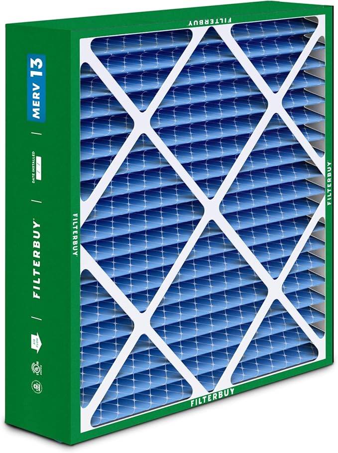 Filterbuy 20x22x5 Air Filter MERV 13 Optimal Smoke & Allergy Defense (4-Pack), Pleated HVAC AC Furnace Filters for Amana, Goodman, Nordyne, and Five Seasons (Actual Size: 19.50 x 21.94 x 5.25)