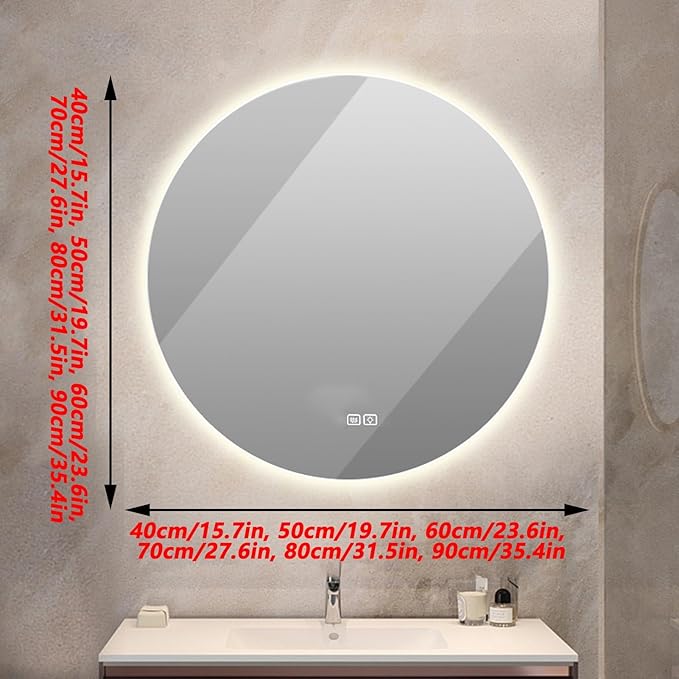 Bathroom Mirror with LED Lights and Touch Sensor, Wall Mounted Mirror with Demister Pad, 3 Colours of Light, Double Touch Button, for Entryway, Bathroom, Vanity(80cm/31.5in)
