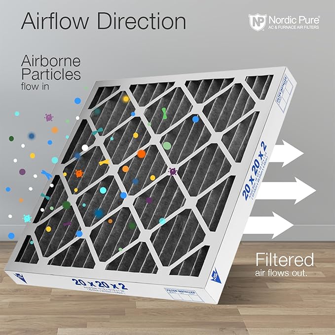 Nordic Pure 20x25x2 (Actual Size: 19 1/2 x 24 1/2 x 1 3/4) Furnace Air Filters MERV 8 Pleated Plus Carbon 3 Pack