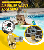 98209800 High Flow Manual Relief Valve/Air Relief Manual Valve Assembly with Pressure Gauge, Replacement for Pool and Spa Filter (RV40600 (98209800 Brass))