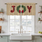 Red Green Christmas Kitchen Tier Curtains 36 Inch Long 2 Panel Set,Rod Pocket Half Window Curtains Over Sink,Xmas Botanical Winter Farmhouse Short Drapes for Bathroom Cafe 27.5"W x 36"L